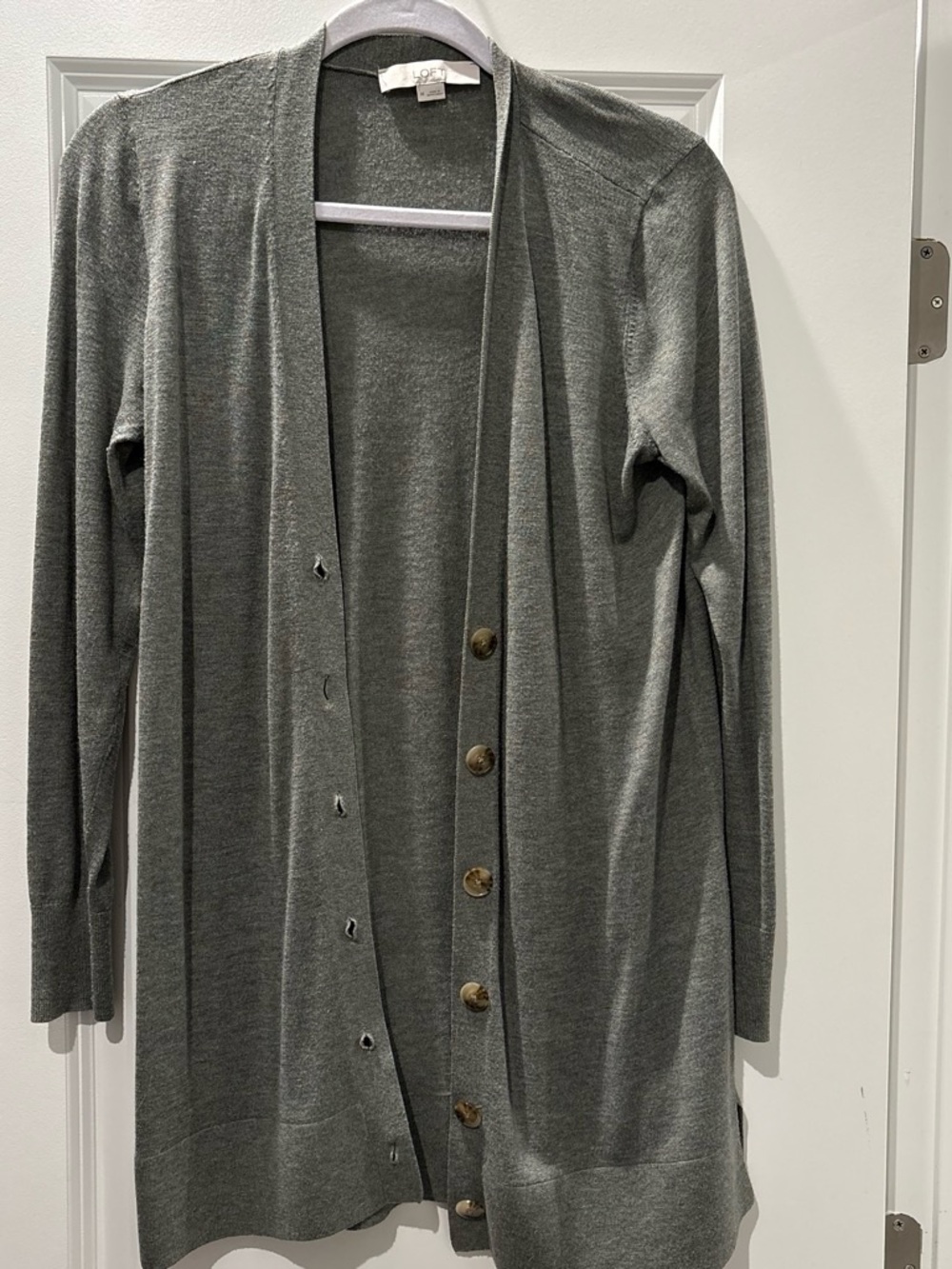 LOFT Long Olive Green Button-Front Women's Medium Cardigan Cozy Casual